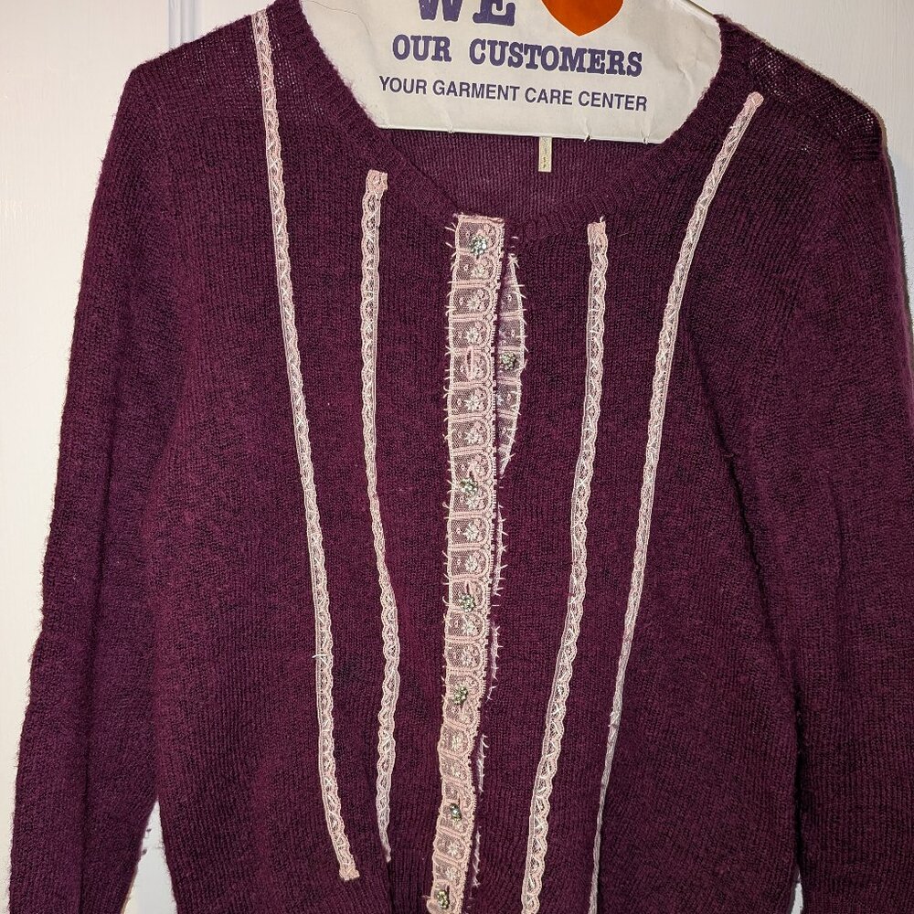 Free People wool corpped cardigan, plum color size small